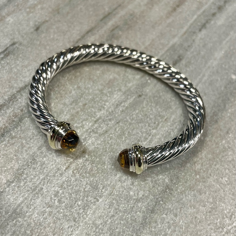 David Yurman Silver Cable Bracelet with Citrine Stones 7mm